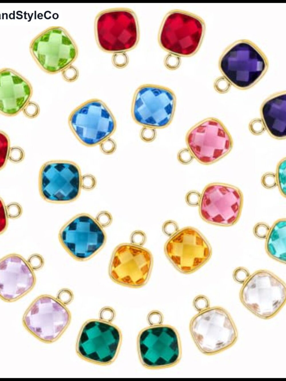 Multi-Shape December Birthstone Glass Crystal Charms, 18K Gold Plated, 24 Pcs